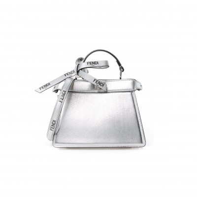 FENDI X MARC JACOBS VITELLO CATALAN MIRROR PETITE PEEKABOO I SEE U SATCHEL ARGENTO (20*15*11cm) 